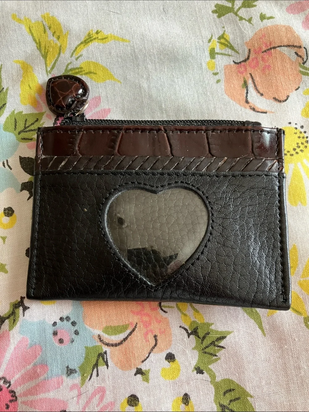 Heart Window Card & Key Pouch in Dark Brown Leather